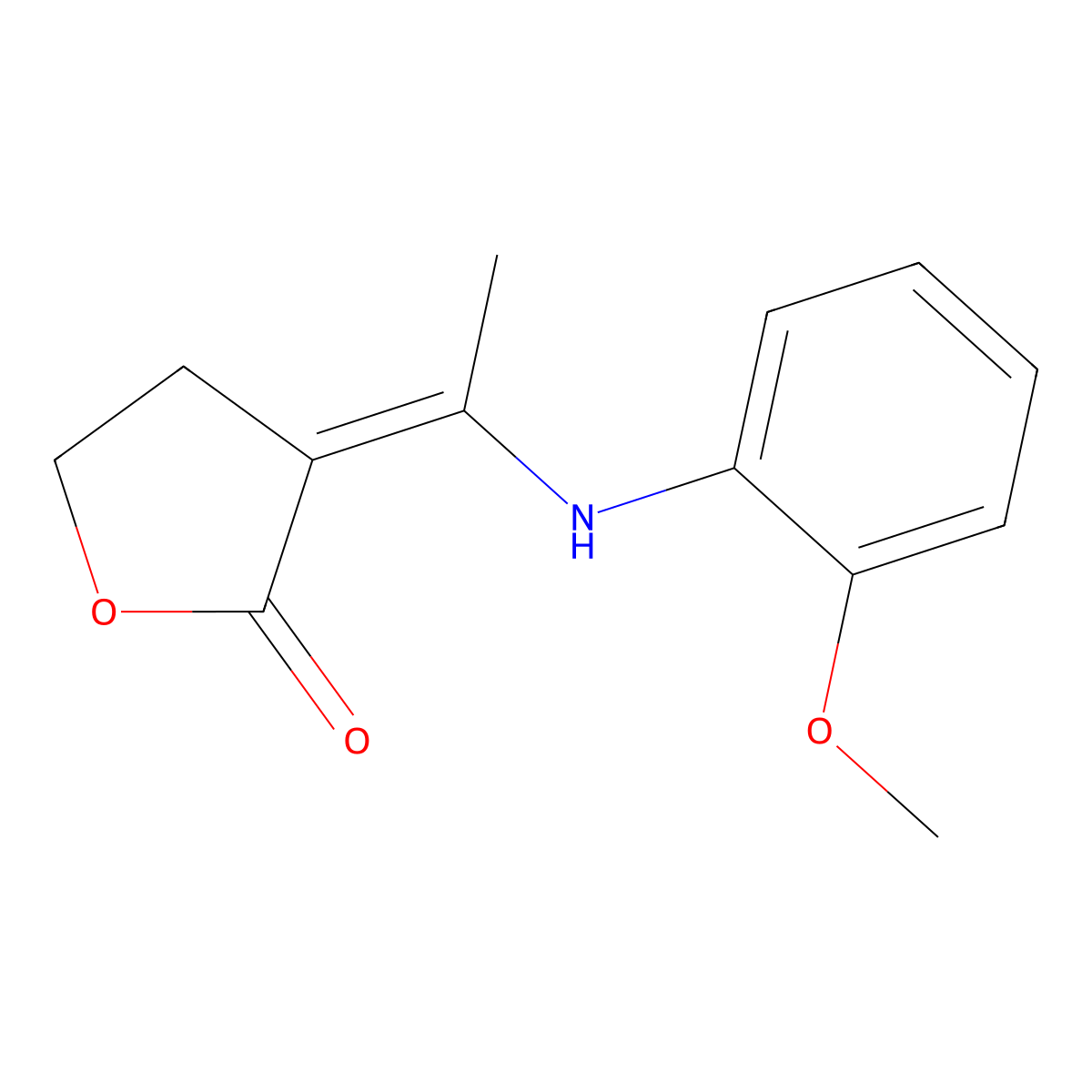 3-[(E)-1-(2-methoxyanilino)ethylidene]dihydro-2(3H)-furanone molecular structure, CAS 123438-75-5