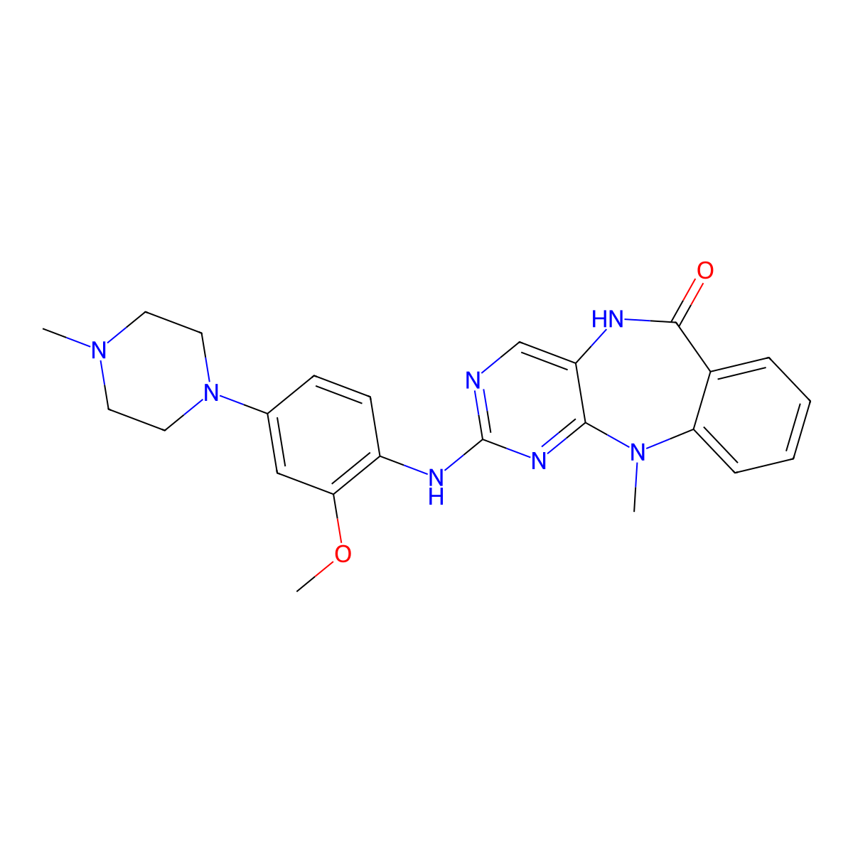 6H-Pyrimido[4,5-b][1,4]benzodiazepin-6-one, 5,11-dihydro-2-[[2-methoxy-4-(4-methyl-1-piperazinyl)phenyl]amino]-11-methyl- molecular structure, CAS 1234480-46-6