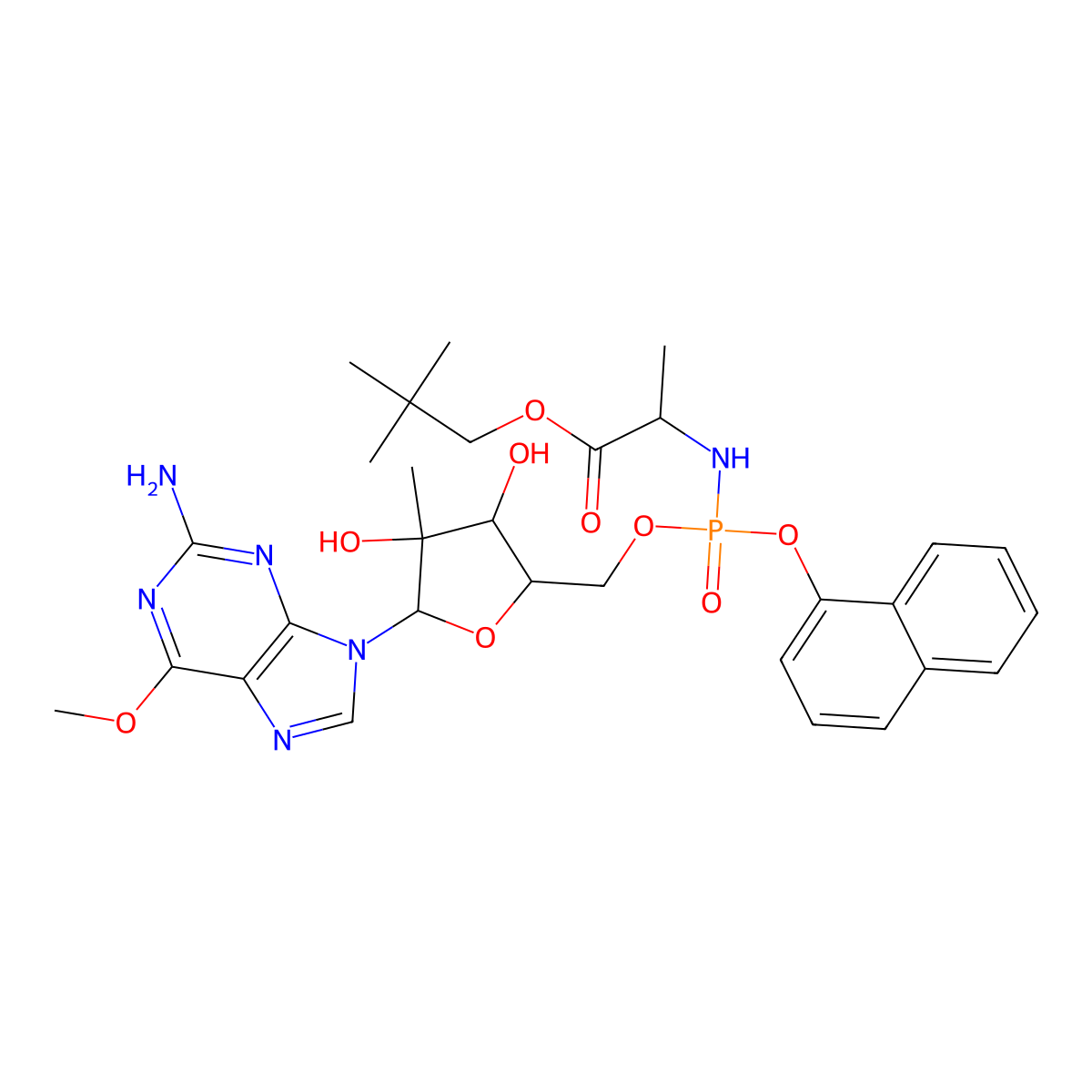 N-(2'-C-Methyl-6-O-methyl-P-1-naphthalenyl-5'-guanylyl)-L-alanine 2,2-dimethylpropyl ester molecular structure, CAS 1234490-83-5