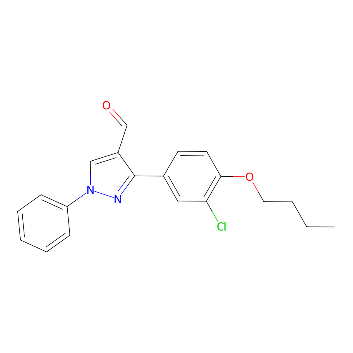 3-(4-butoxy-3-chlorophenyl)-1-phenyl-1H-pyrazole-4-carbaldehyde molecular structure, CAS 1234691-88-3