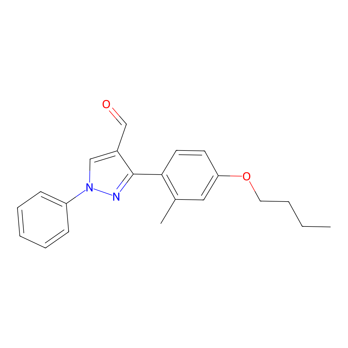 3-(4-butoxy-2-methylphenyl)-1-phenyl-1H-pyrazole-4-carbaldehyde molecular structure, CAS 1234692-04-6