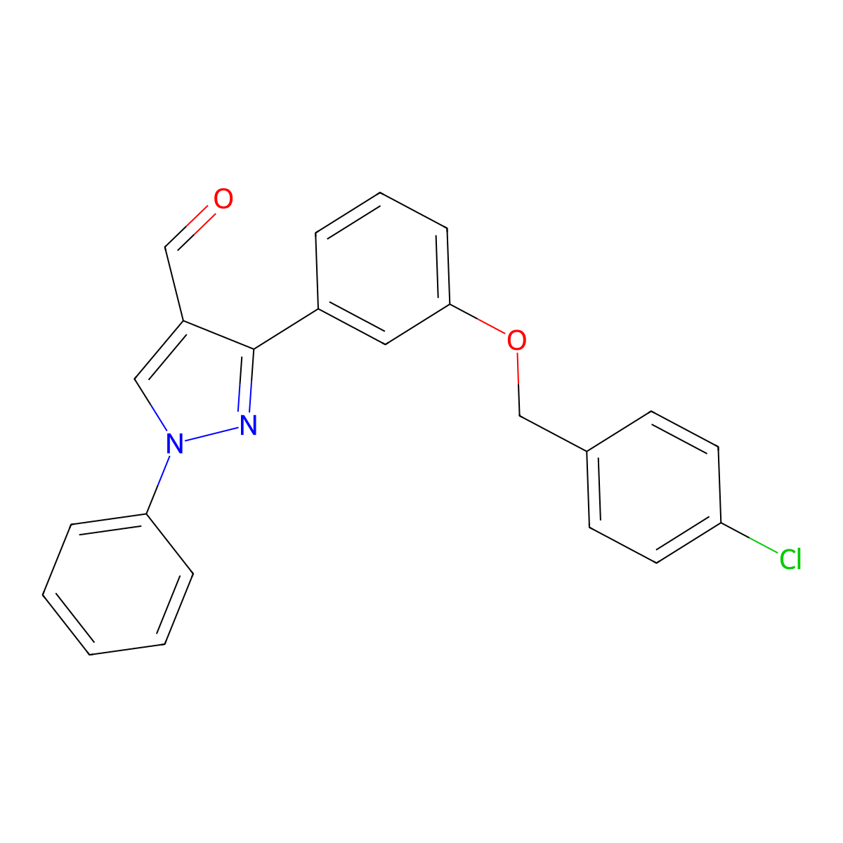 3-{3-[(4-Chlorophenyl)methoxy]phenyl}-1-phenylpyrazole-4-carbaldehyde molecular structure, CAS 1234692-22-8