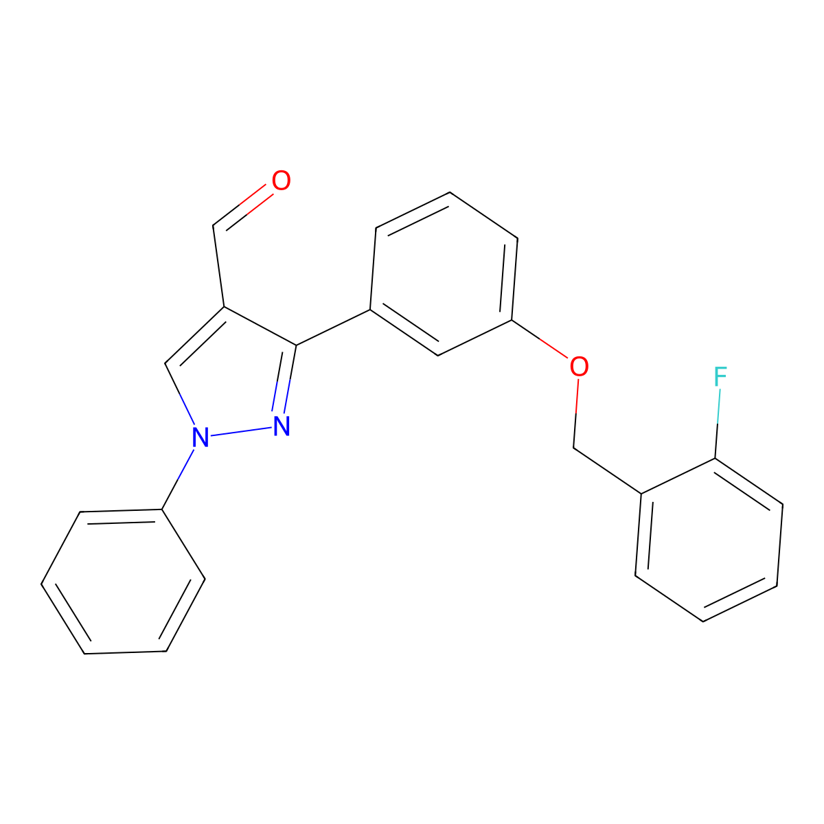 3-{3-[(2-Fluorophenyl)methoxy]phenyl}-1-phenylpyrazole-4-carbaldehyde molecular structure, CAS 1234692-27-3