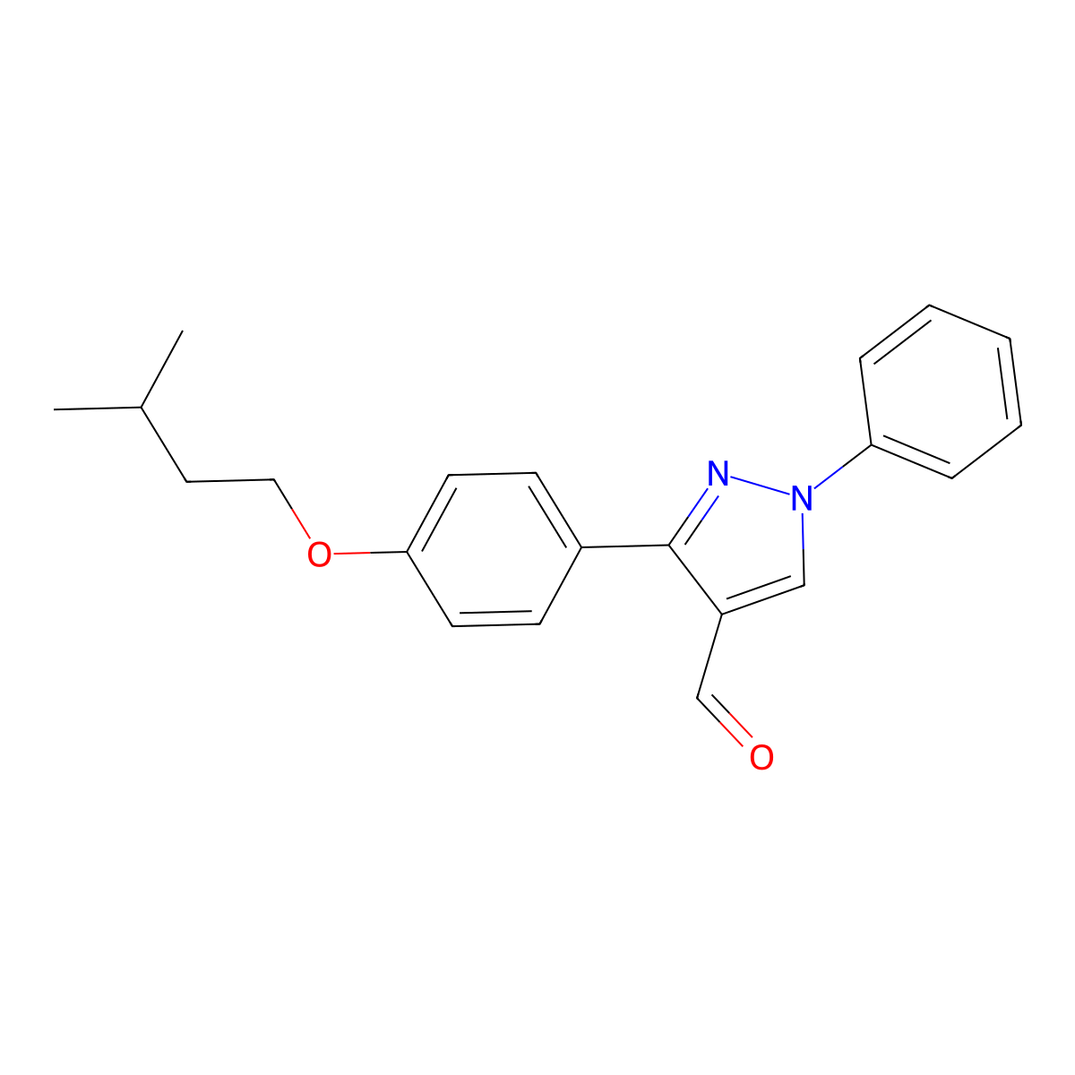 3-[4-(3-methylbutoxy)phenyl]-1-phenyl-1H-pyrazole-4-carbaldehyde molecular structure, CAS 1234692-29-5