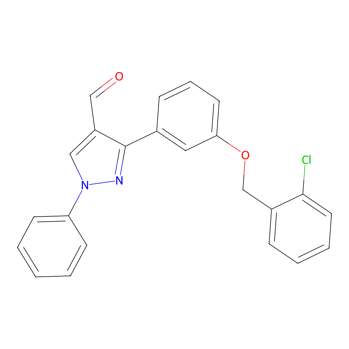 3-{3-[(2-Chlorophenyl)methoxy]phenyl}-1-phenylpyrazole-4-carbaldehyde molecular structure, CAS 1234692-31-9