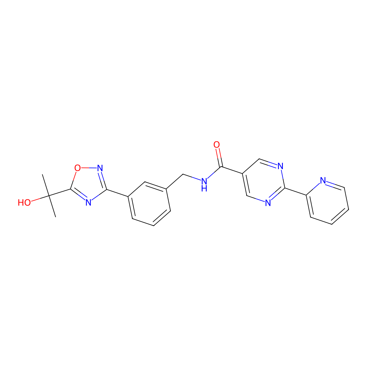 N-(3-(5-(2-hydroxypropan-2-yl)-1,2,4-oxadiazol-3-yl)benzyl)-2-(pyridin-2-yl)pyrimidine-5-carboxamide molecular structure, CAS 1234708-04-3