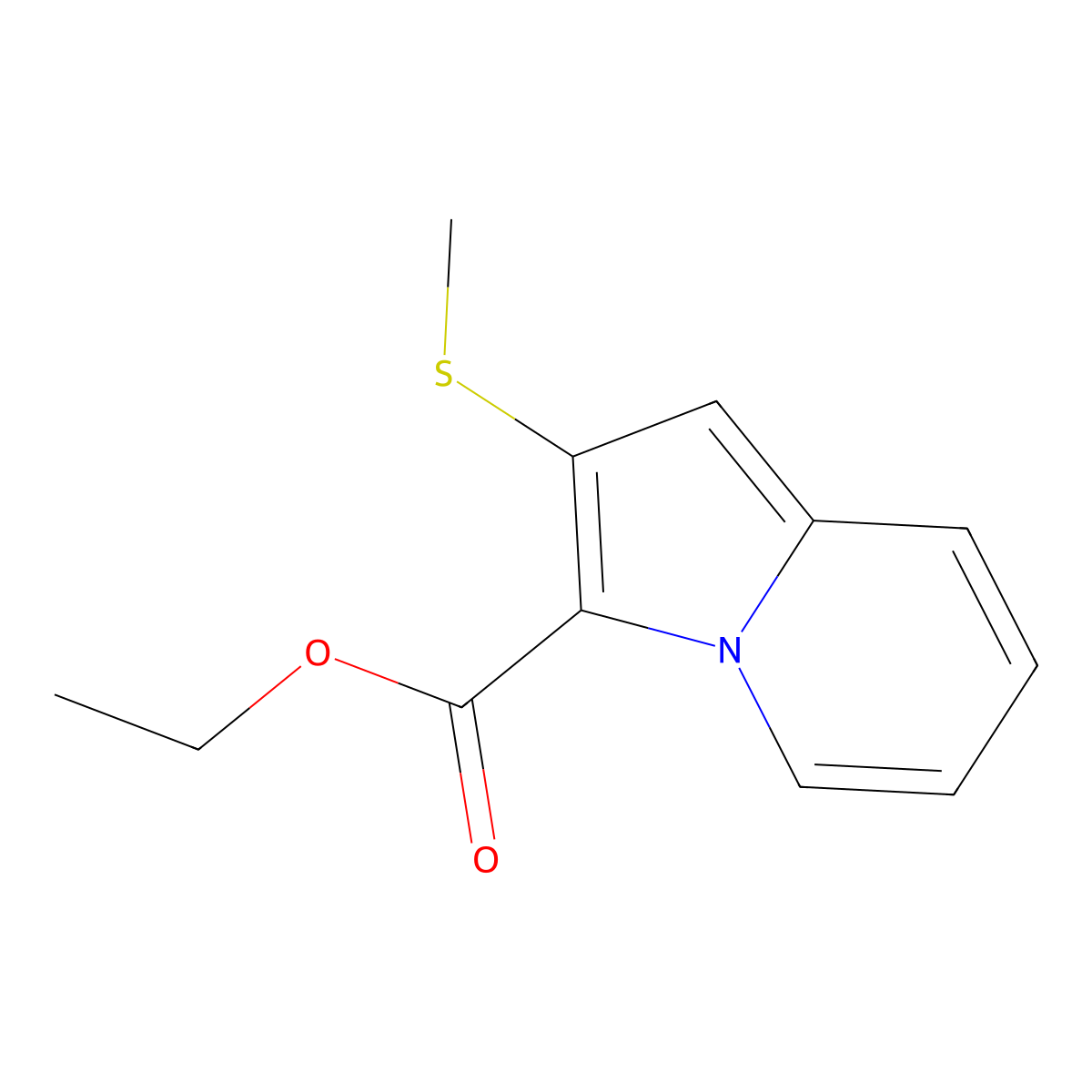 3-Indolizinecarboxylic acid, 2-(methylthio)-, ethyl ester molecular structure, CAS 123471-45-4