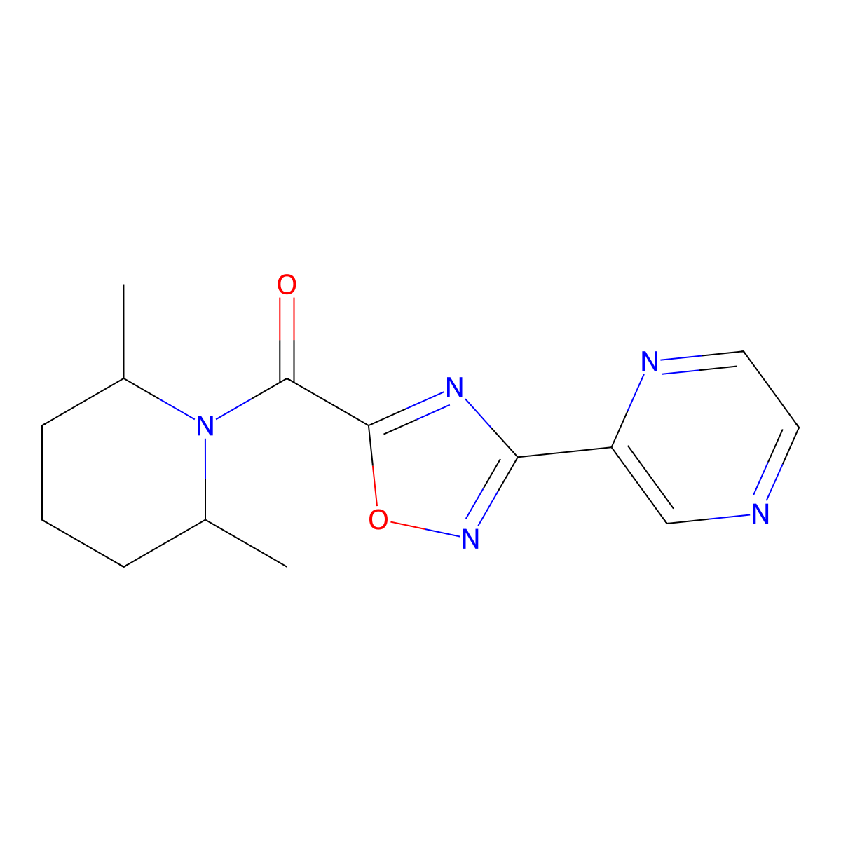 (2,6-Dimethylpiperidin-1-yl)(3-(pyrazin-2-yl)-1,2,4-oxadiazol-5-yl)methanone molecular structure, CAS 1234786-11-8
