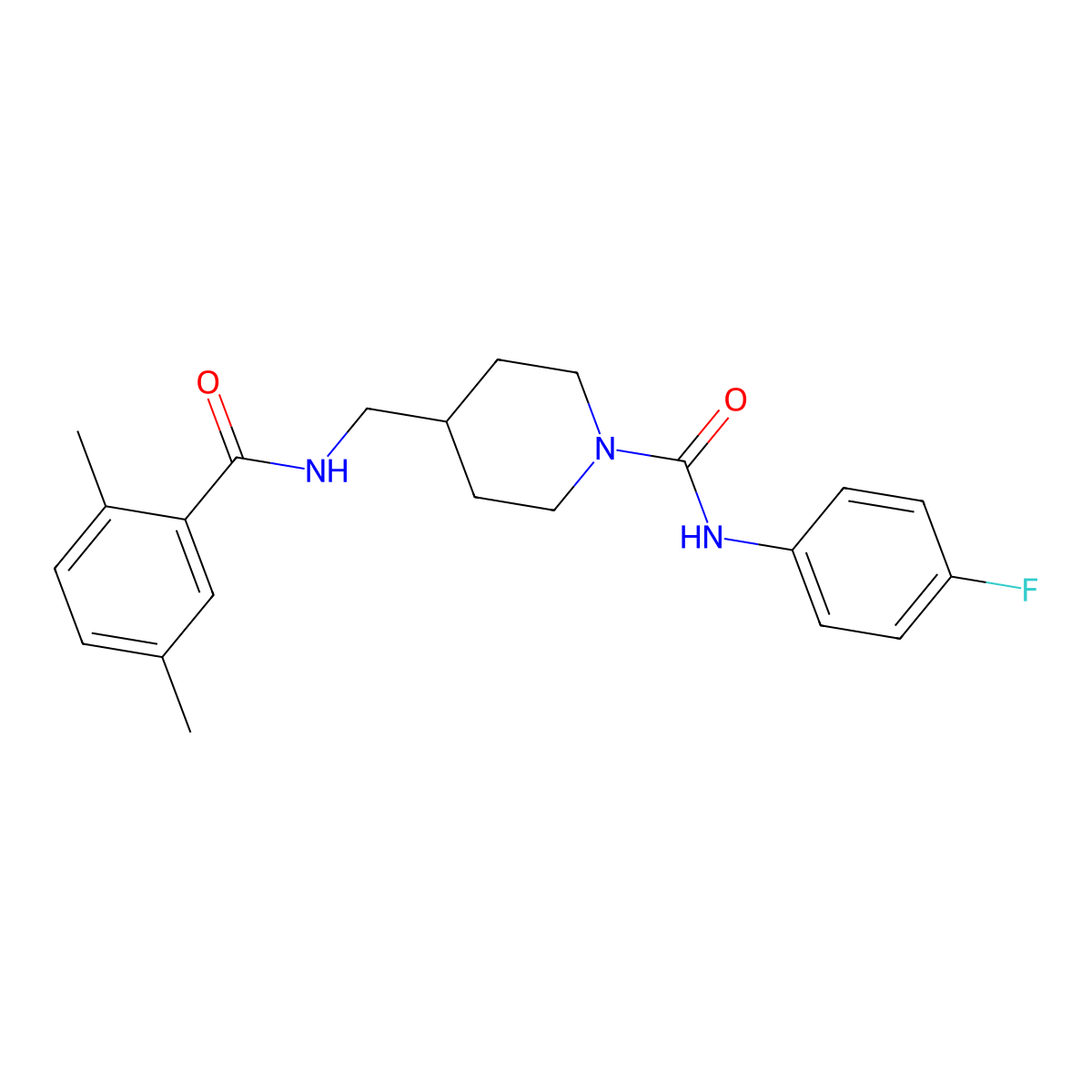 4-((2,5-dimethylbenzamido)methyl)-N-(4-fluorophenyl)piperidine-1-carboxamide molecular structure, CAS 1234788-60-3