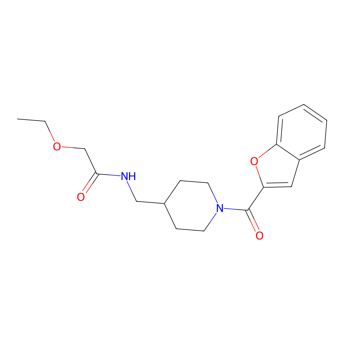 N-((1-(benzofuran-2-carbonyl)piperidin-4-yl)methyl)-2-ethoxyacetamide molecular structure, CAS 1234791-34-4