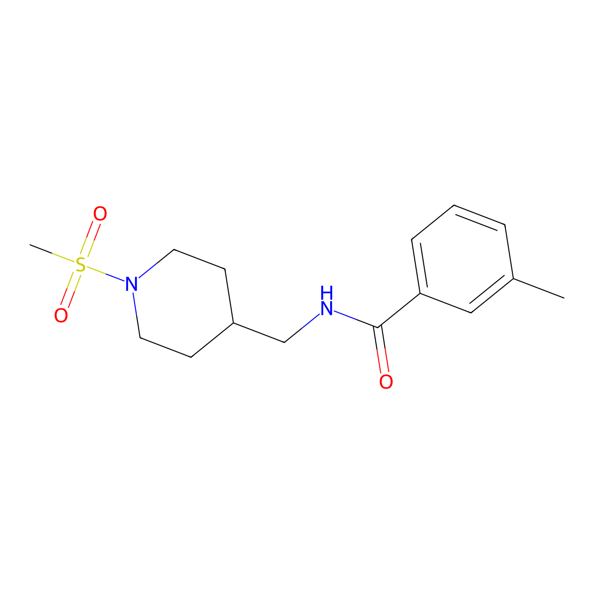 3-methyl-N-((1-(methylsulfonyl)piperidin-4-yl)methyl)benzamide molecular structure, CAS 1234791-52-6