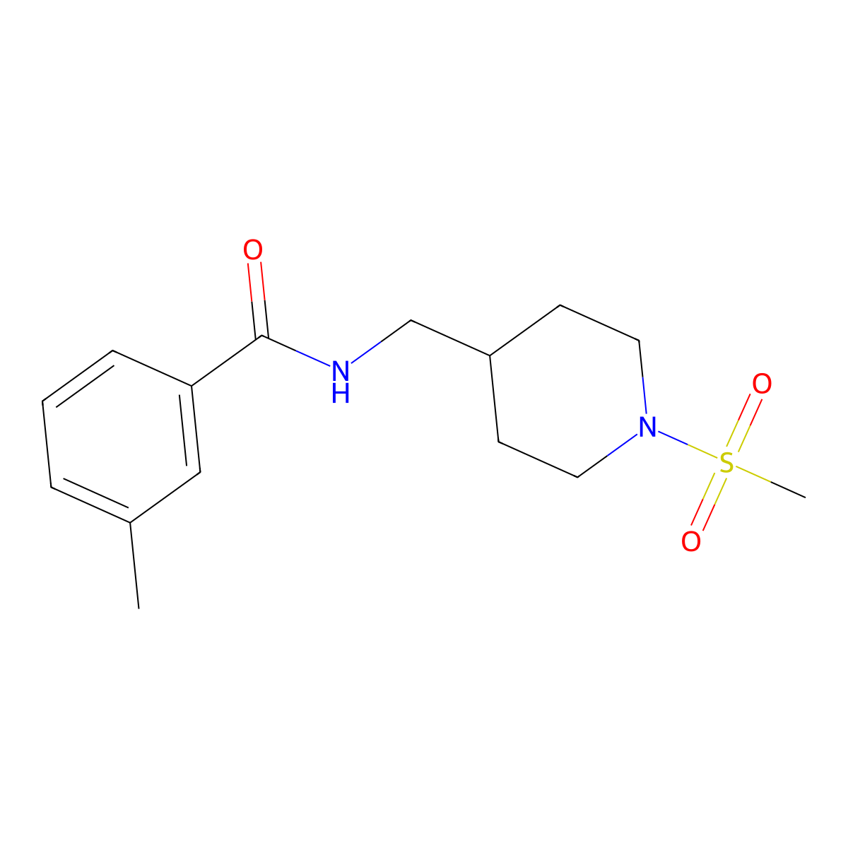 3-methyl-N-((1-(methylsulfonyl)piperidin-4-yl)methyl)benzamide molecular structure, CAS 1234791-52-6