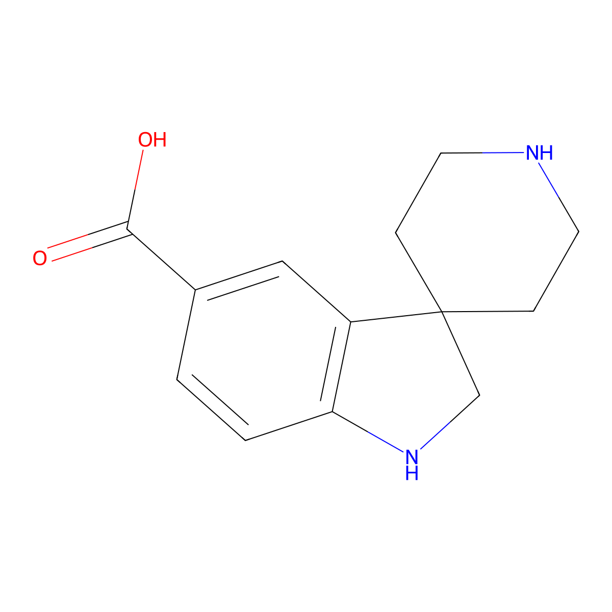 Spiro[indoline-3,4'-piperidine]-5-carboxylic acid molecular structure, CAS 1234796-66-7