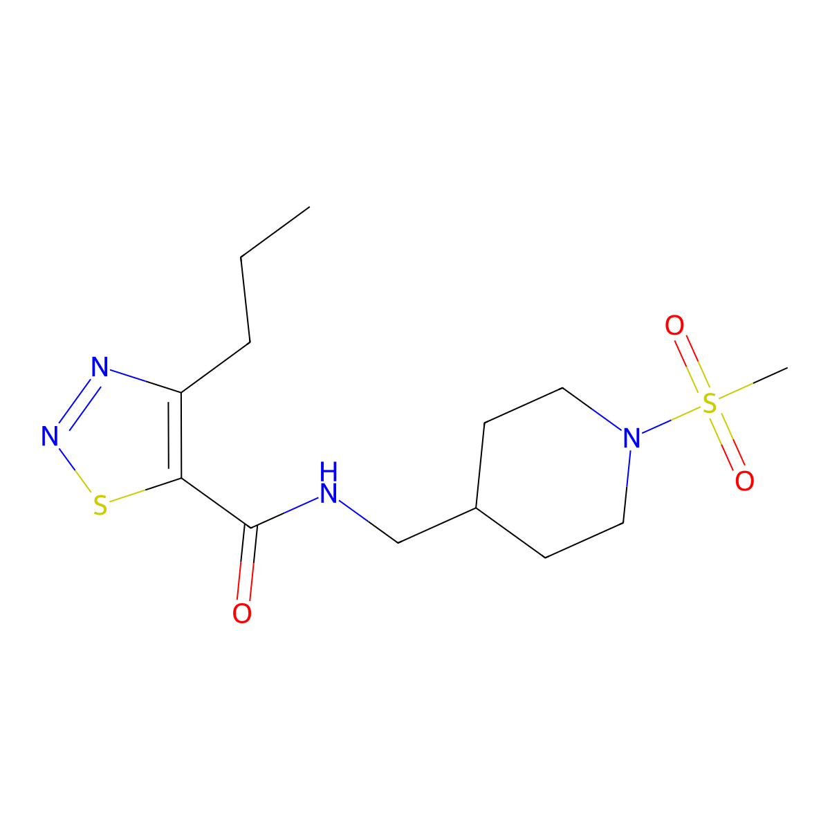 N-((1-(methylsulfonyl)piperidin-4-yl)methyl)-4-propyl-1,2,3-thiadiazole-5-carboxamide molecular structure, CAS 1234796-79-2