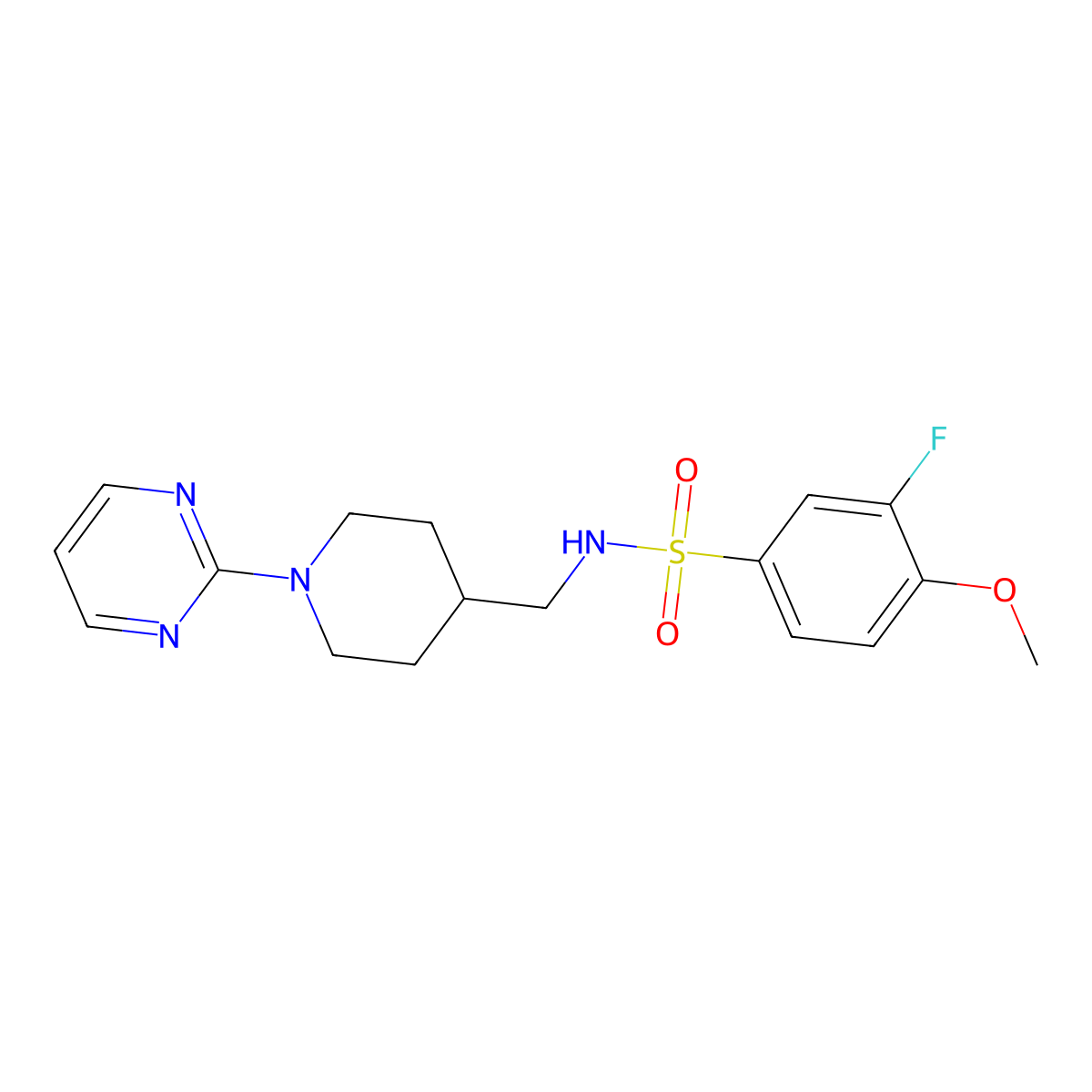 3-fluoro-4-methoxy-N-((1-(pyrimidin-2-yl)piperidin-4-yl)methyl)benzenesulfonamide molecular structure, CAS 1234797-48-8