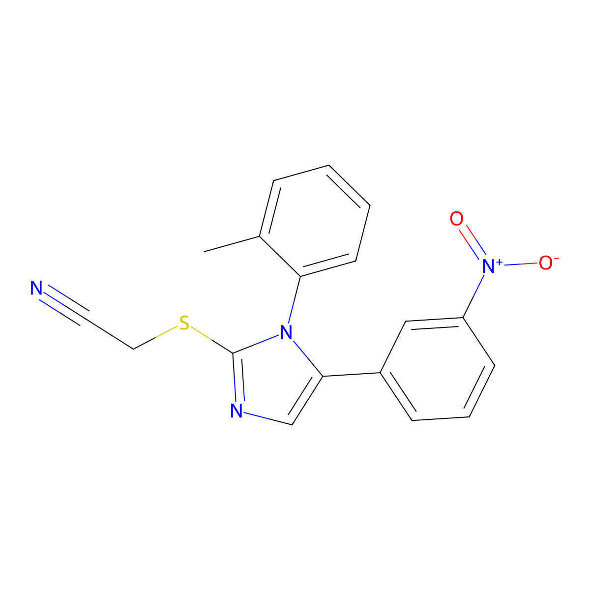 2-((5-(3-nitrophenyl)-1-(o-tolyl)-1H-imidazol-2-yl)thio)acetonitrile molecular structure, CAS 1234797-84-2
