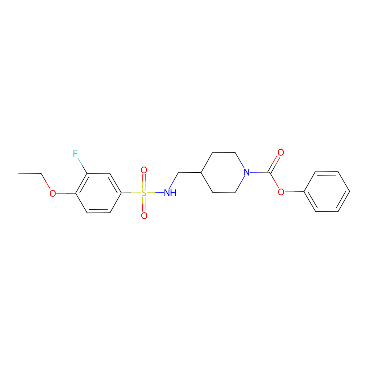 Phenyl 4-((4-ethoxy-3-fluorophenylsulfonamido)methyl)piperidine-1-carboxylate molecular structure, CAS 1234803-29-2
