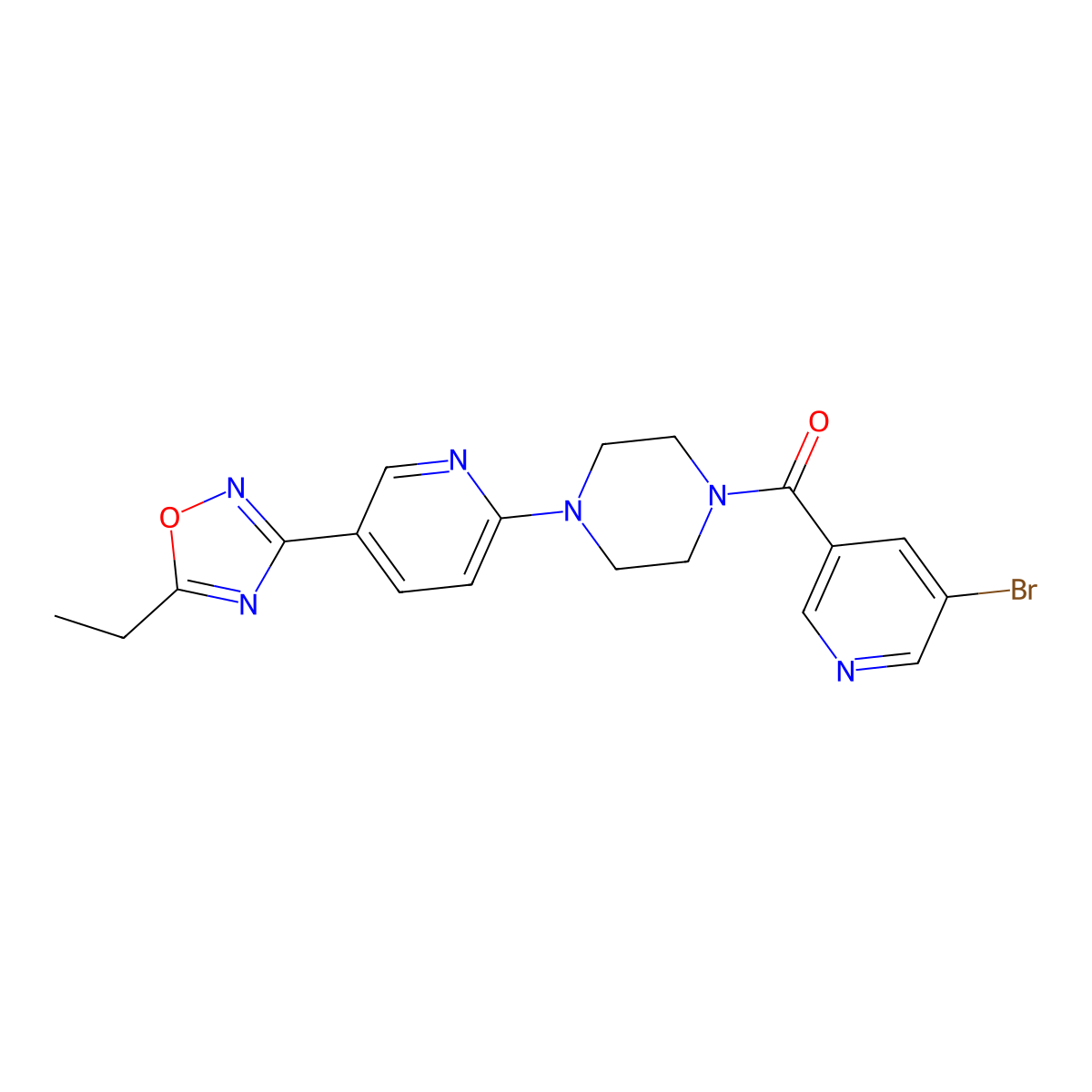 (5-Bromopyridin-3-yl)(4-(5-(5-ethyl-1,2,4-oxadiazol-3-yl)pyridin-2-yl)piperazin-1-yl)methanone molecular structure, CAS 1234803-69-0