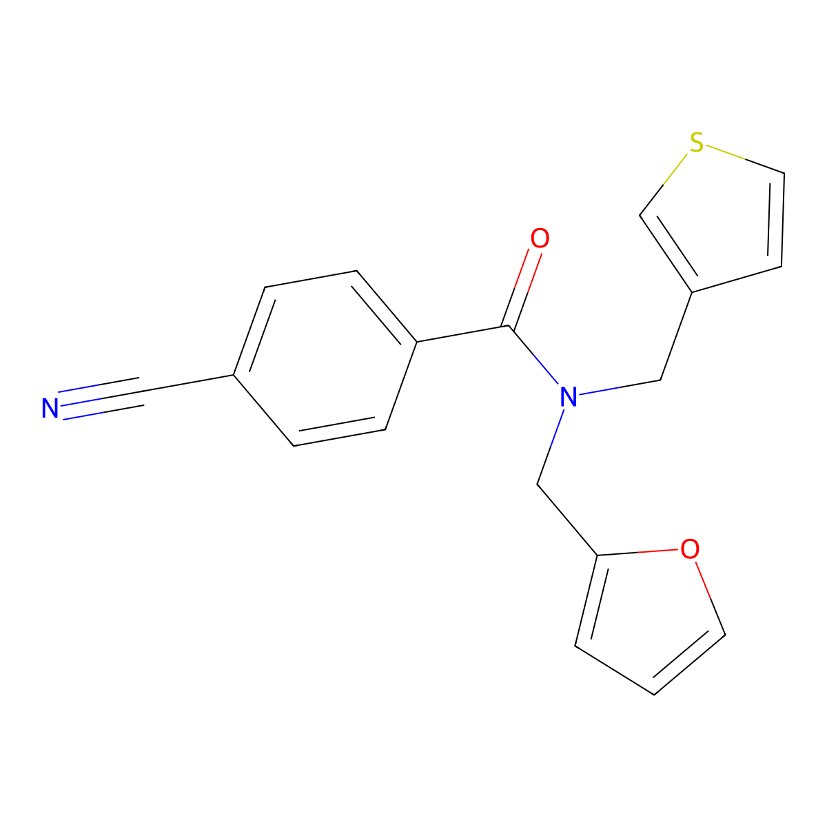 4-cyano-N-(furan-2-ylmethyl)-N-(thiophen-3-ylmethyl)benzamide molecular structure, CAS 1234804-31-9