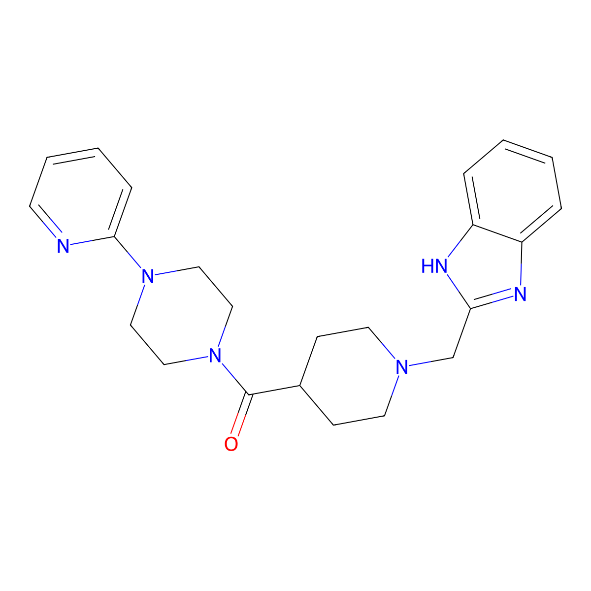 (1-((1H-benzo[d]imidazol-2-yl)methyl)piperidin-4-yl)(4-(pyridin-2-yl)piperazin-1-yl)methanone molecular structure, CAS 1234804-92-2