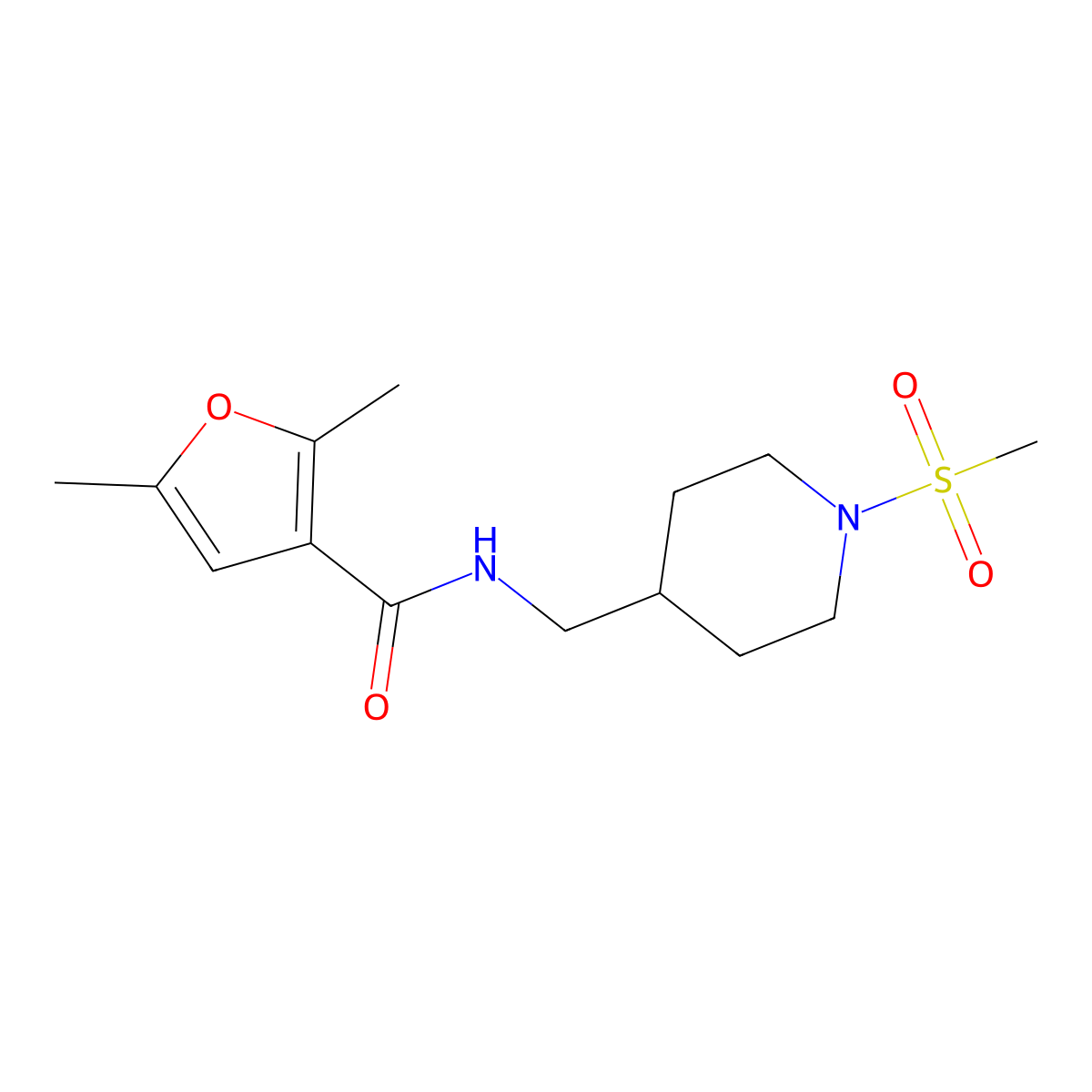 N-[(1-methanesulfonylpiperidin-4-yl)methyl]-2,5-dimethylfuran-3-carboxamide molecular structure, CAS 1234806-67-7
