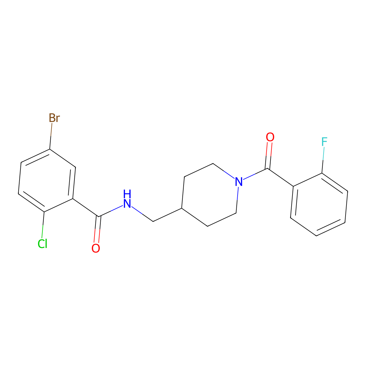 5-bromo-2-chloro-N-((1-(2-fluorobenzoyl)piperidin-4-yl)methyl)benzamide molecular structure, CAS 1234807-39-6