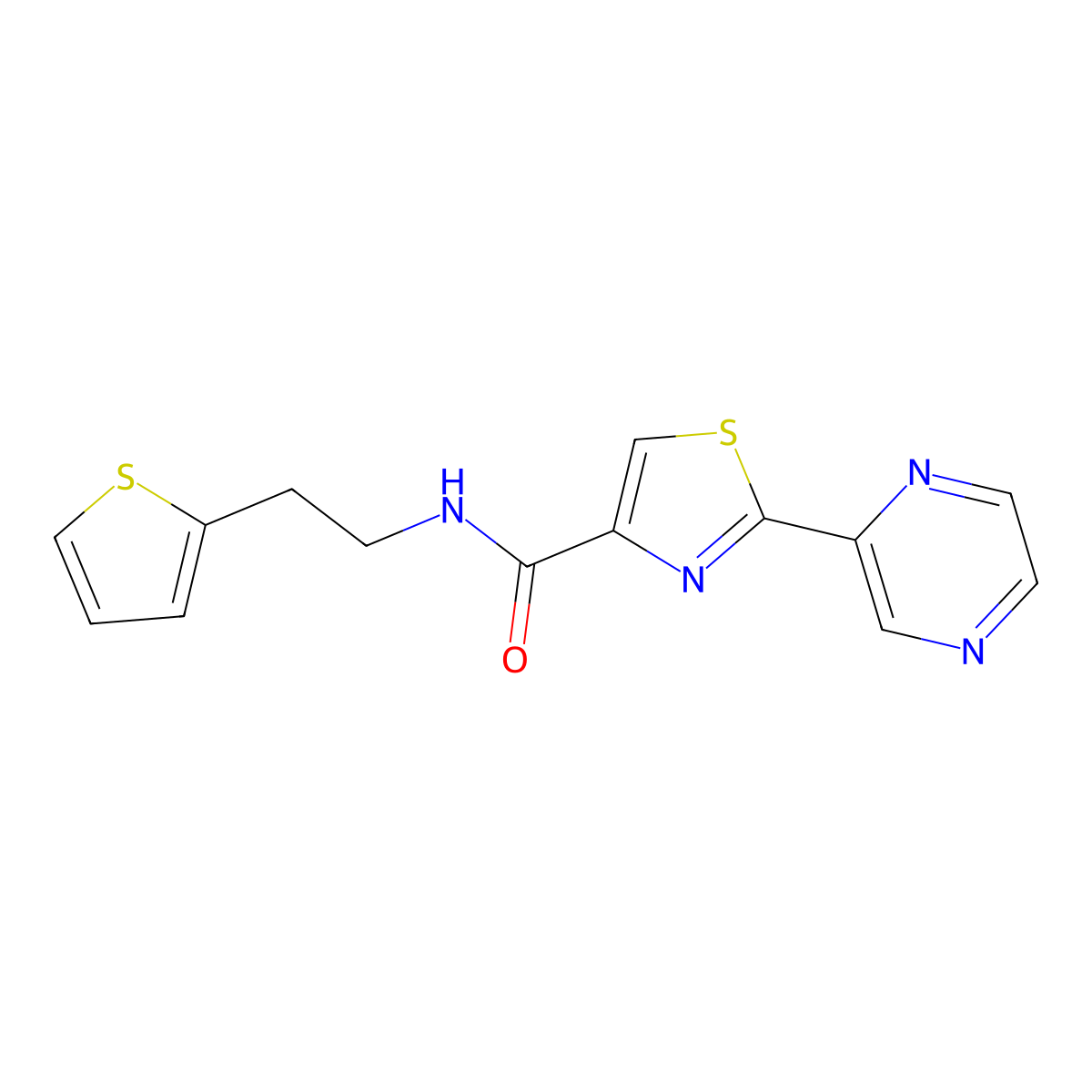 2-(pyrazin-2-yl)-N-(2-(thiophen-2-yl)ethyl)thiazole-4-carboxamide molecular structure, CAS 1234807-72-7
