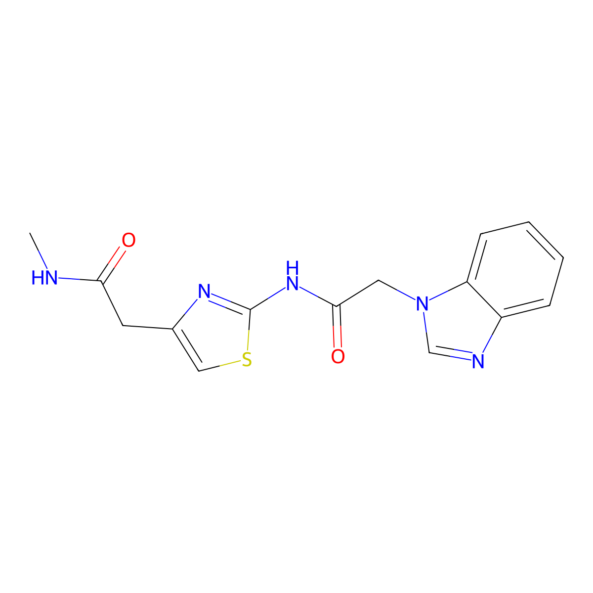2-(2-(2-(1H-benzo[d]imidazol-1-yl)acetamido)thiazol-4-yl)-N-methylacetamide molecular structure, CAS 1234807-80-7