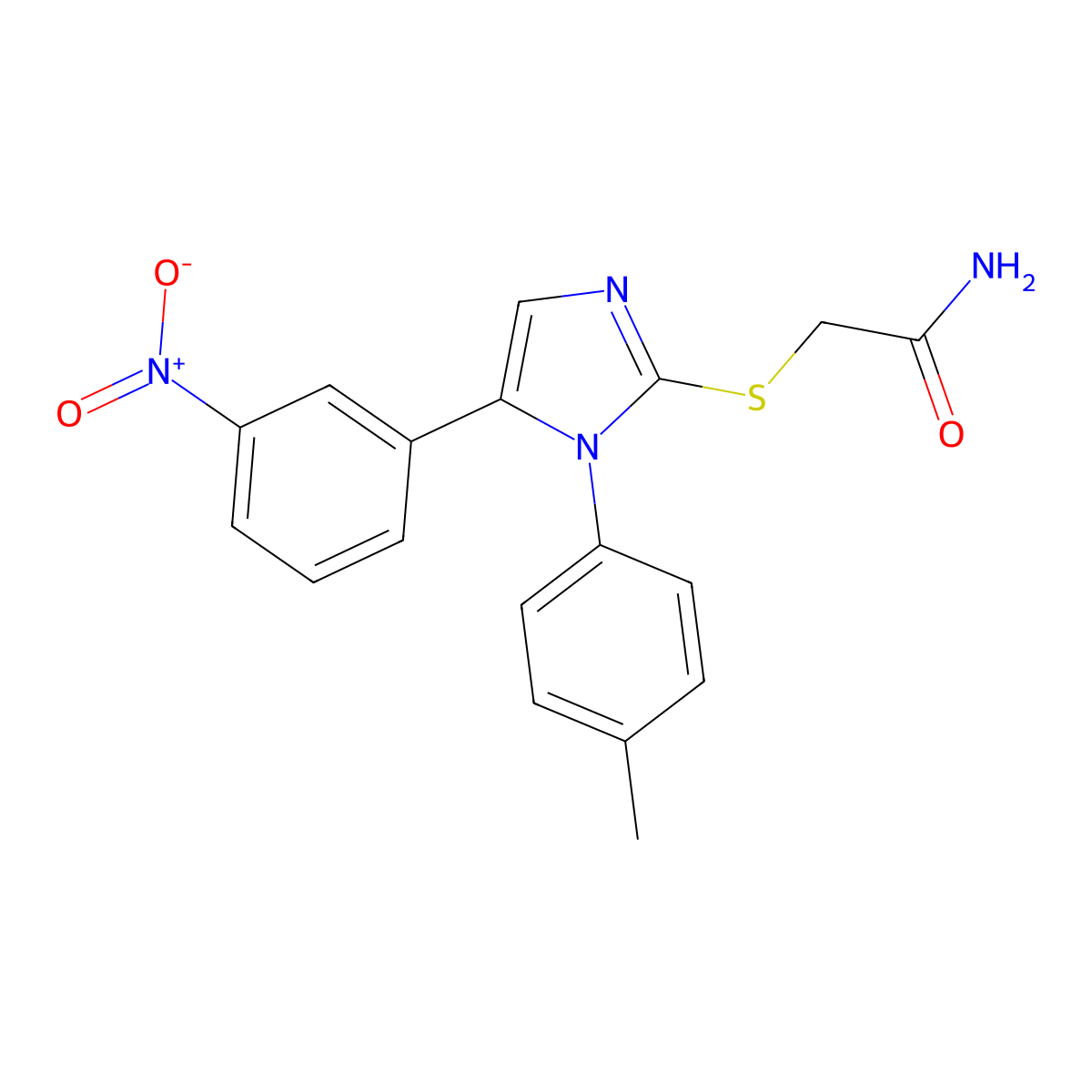 2-((5-(3-nitrophenyl)-1-(p-tolyl)-1H-imidazol-2-yl)thio)acetamide molecular structure, CAS 1234808-06-0