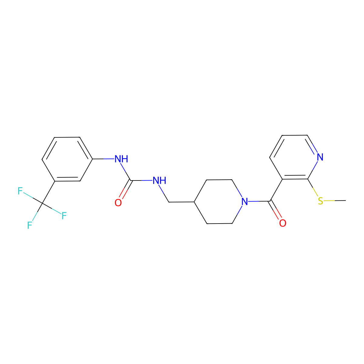 1-((1-(2-(Methylthio)nicotinoyl)piperidin-4-yl)methyl)-3-(3-(trifluoromethyl)phenyl)urea molecular structure, CAS 1234808-37-7