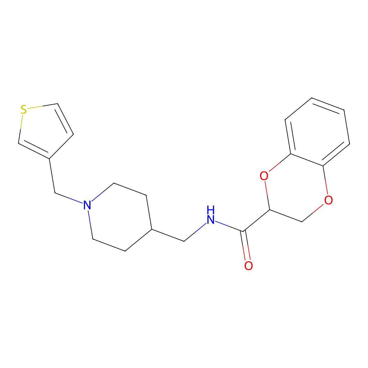 N-((1-(thiophen-3-ylmethyl)piperidin-4-yl)methyl)-2,3-dihydrobenzo[b][1,4]dioxine-2-carboxamide molecular structure, CAS 1234808-44-6