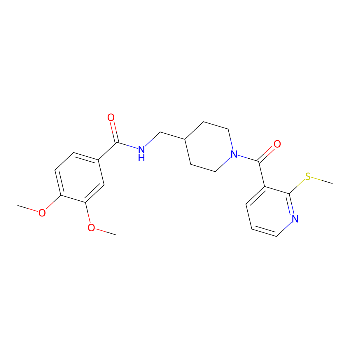 3,4-dimethoxy-N-((1-(2-(methylthio)nicotinoyl)piperidin-4-yl)methyl)benzamide molecular structure, CAS 1234809-08-5