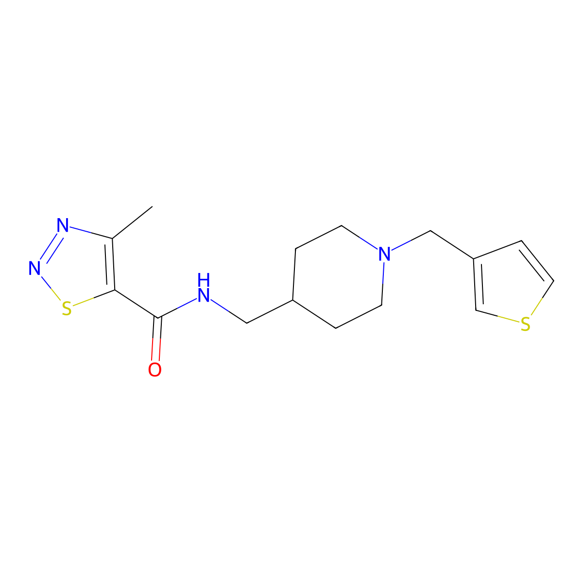 4-methyl-N-((1-(thiophen-3-ylmethyl)piperidin-4-yl)methyl)-1,2,3-thiadiazole-5-carboxamide molecular structure, CAS 1234809-66-5