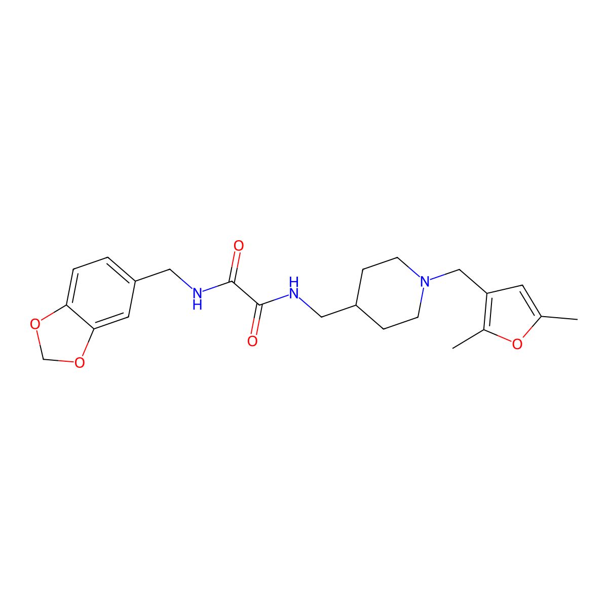 N1-(benzo[d][1,3]dioxol-5-ylmethyl)-N2-((1-((2,5-dimethylfuran-3-yl)methyl)piperidin-4-yl)methyl)oxalamide molecular structure, CAS 1234809-96-1