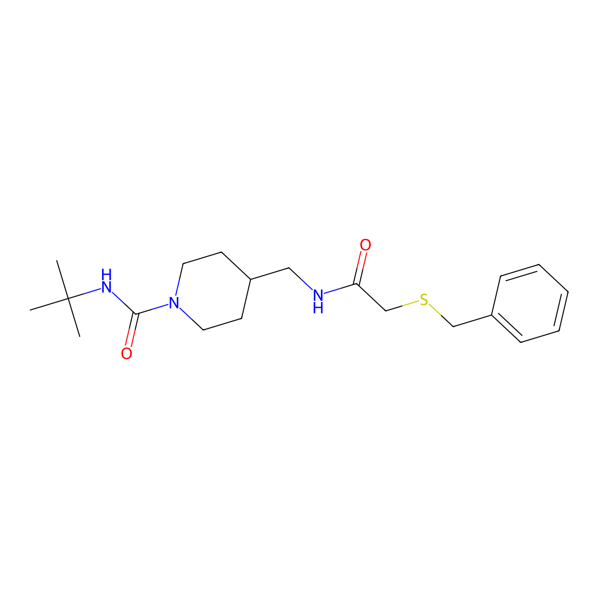 4-((2-(benzylthio)acetamido)methyl)-N-(tert-butyl)piperidine-1-carboxamide molecular structure, CAS 1234811-34-7