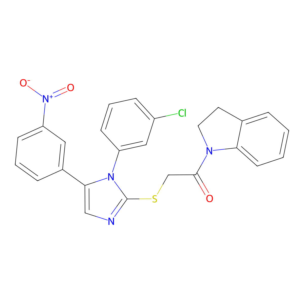 2-((1-(3-chlorophenyl)-5-(3-nitrophenyl)-1H-imidazol-2-yl)thio)-1-(indolin-1-yl)ethanone molecular structure, CAS 1234812-16-8