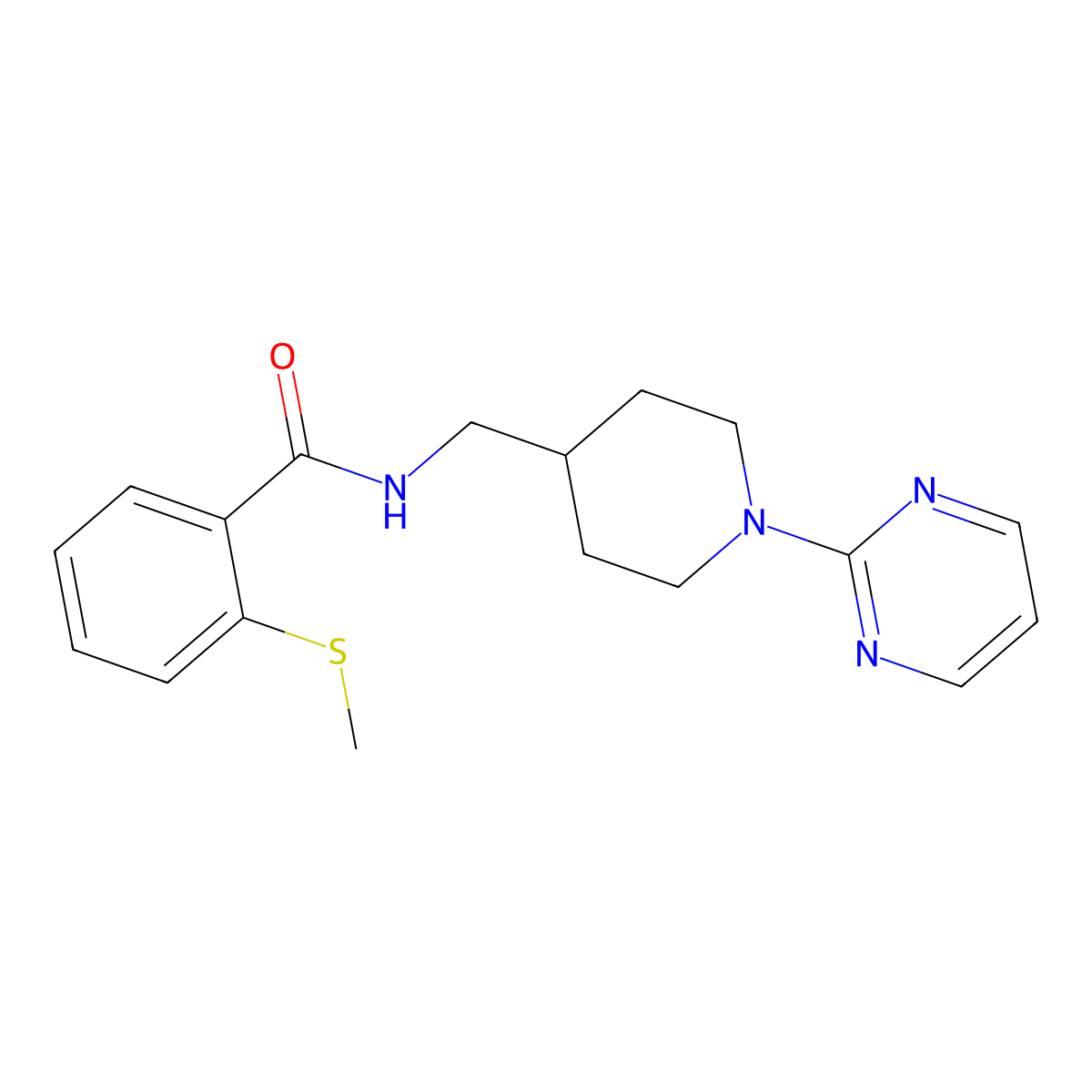 2-(methylthio)-N-((1-(pyrimidin-2-yl)piperidin-4-yl)methyl)benzamide molecular structure, CAS 1234813-55-8