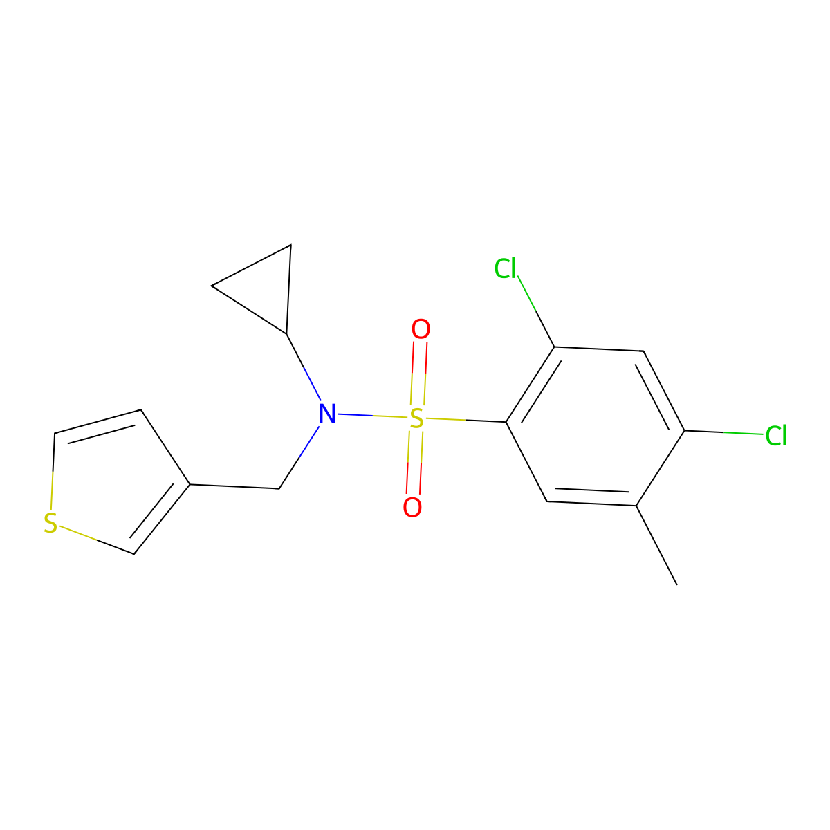 2,4-dichloro-N-cyclopropyl-5-methyl-N-(thiophen-3-ylmethyl)benzenesulfonamide molecular structure, CAS 1234816-34-2