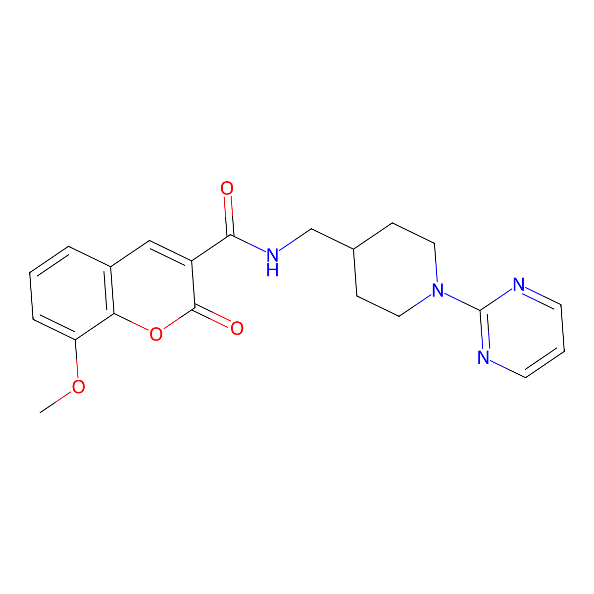 8-methoxy-2-oxo-N-((1-(pyrimidin-2-yl)piperidin-4-yl)methyl)-2H-chromene-3-carboxamide molecular structure, CAS 1234827-99-6
