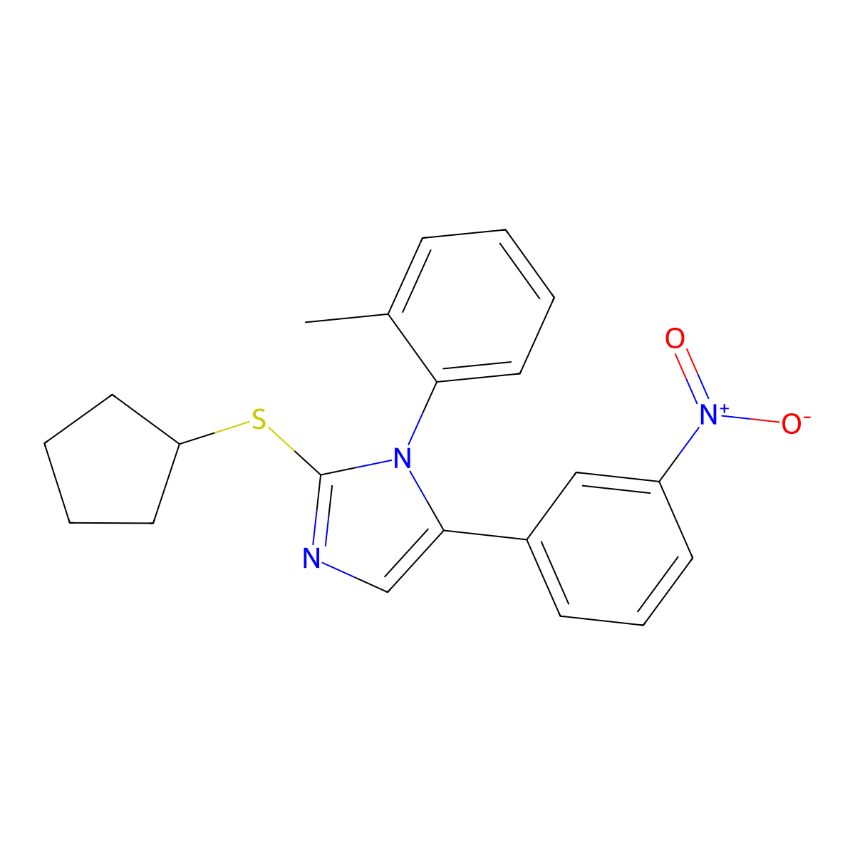 2-(cyclopentylthio)-5-(3-nitrophenyl)-1-(o-tolyl)-1H-imidazole molecular structure, CAS 1234828-78-4