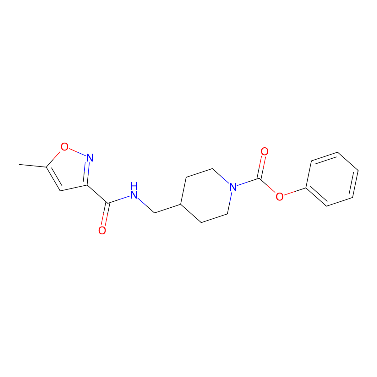Phenyl 4-((5-methylisoxazole-3-carboxamido)methyl)piperidine-1-carboxylate molecular structure, CAS 1234829-08-3