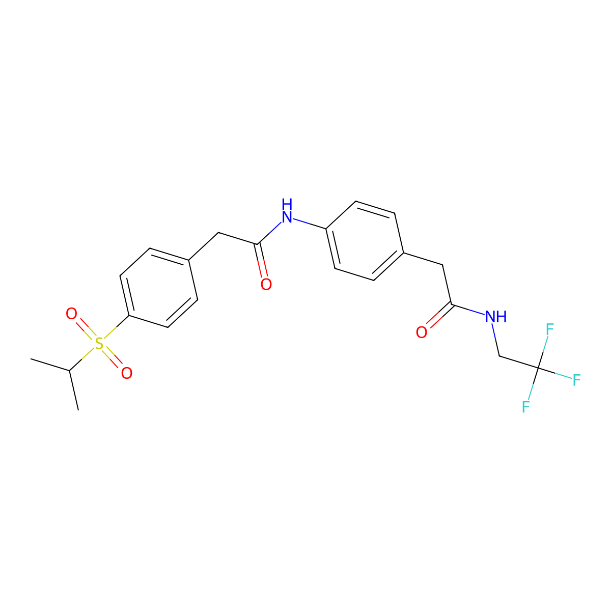 2-(4-(isopropylsulfonyl)phenyl)-N-(4-(2-oxo-2-((2,2,2-trifluoroethyl)amino)ethyl)phenyl)acetamide molecular structure, CAS 1234832-78-0