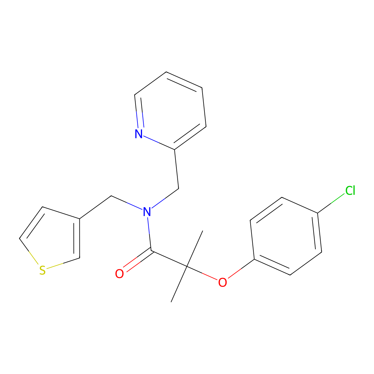 2-(4-chlorophenoxy)-2-methyl-N-(pyridin-2-ylmethyl)-N-(thiophen-3-ylmethyl)propanamide molecular structure, CAS 1234833-62-5