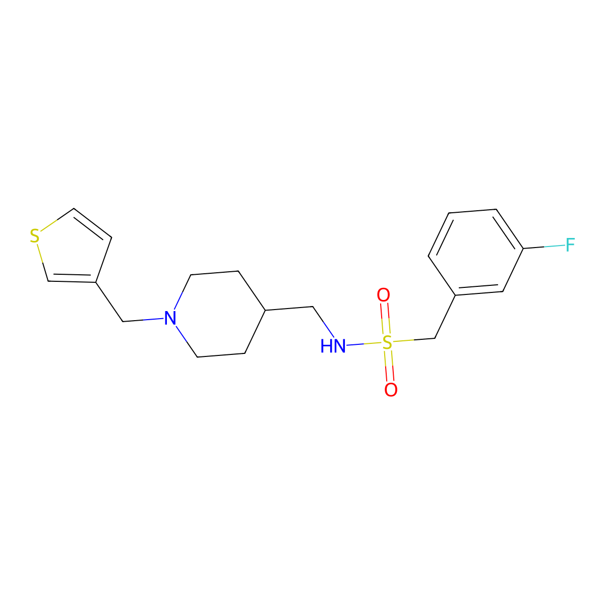 1-(3-fluorophenyl)-N-((1-(thiophen-3-ylmethyl)piperidin-4-yl)methyl)methanesulfonamide molecular structure, CAS 1234834-49-1