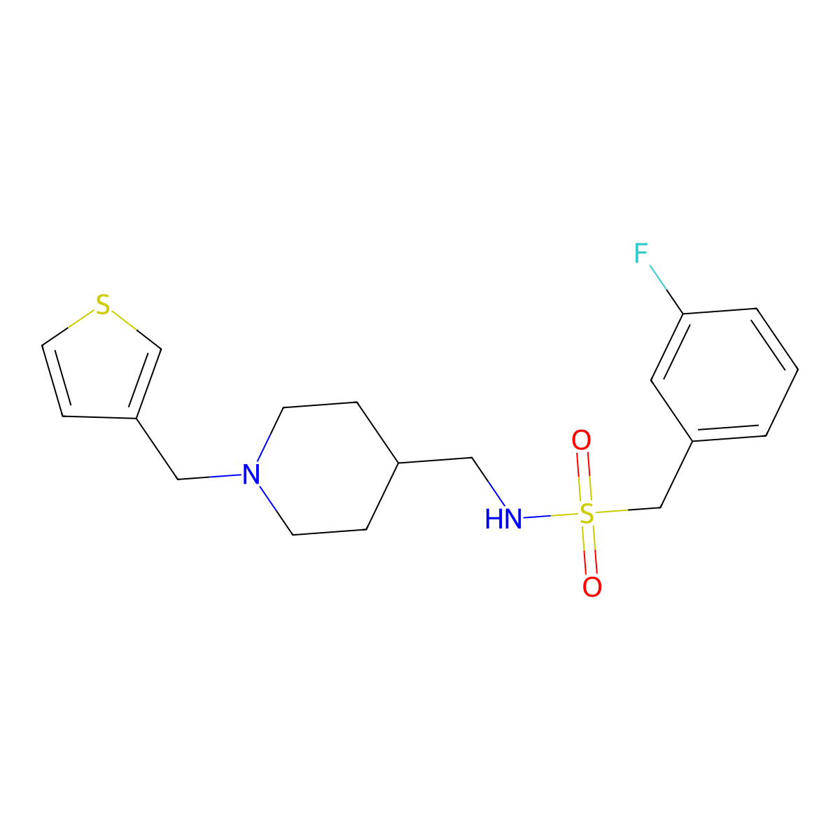 1-(3-fluorophenyl)-N-((1-(thiophen-3-ylmethyl)piperidin-4-yl)methyl)methanesulfonamide molecular structure, CAS 1234834-49-1
