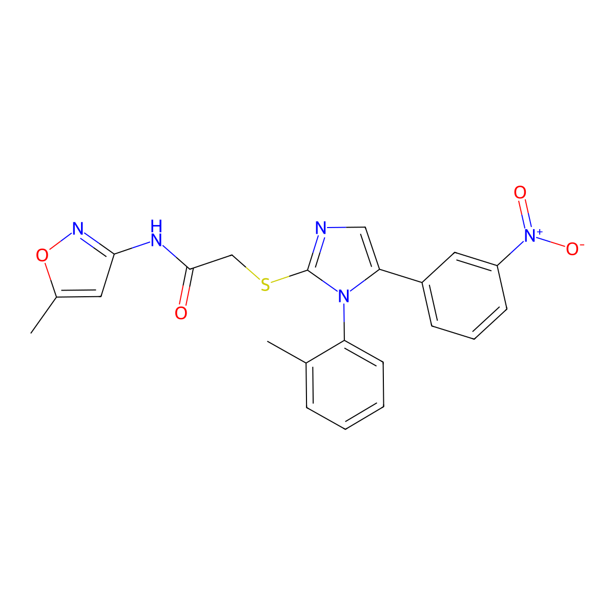 N-(5-methylisoxazol-3-yl)-2-((5-(3-nitrophenyl)-1-(o-tolyl)-1H-imidazol-2-yl)thio)acetamide molecular structure, CAS 1234835-26-7