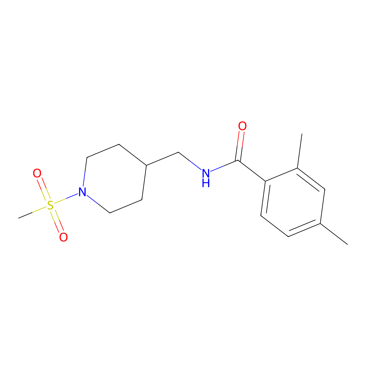 2,4-dimethyl-N-((1-(methylsulfonyl)piperidin-4-yl)methyl)benzamide molecular structure, CAS 1234835-38-1