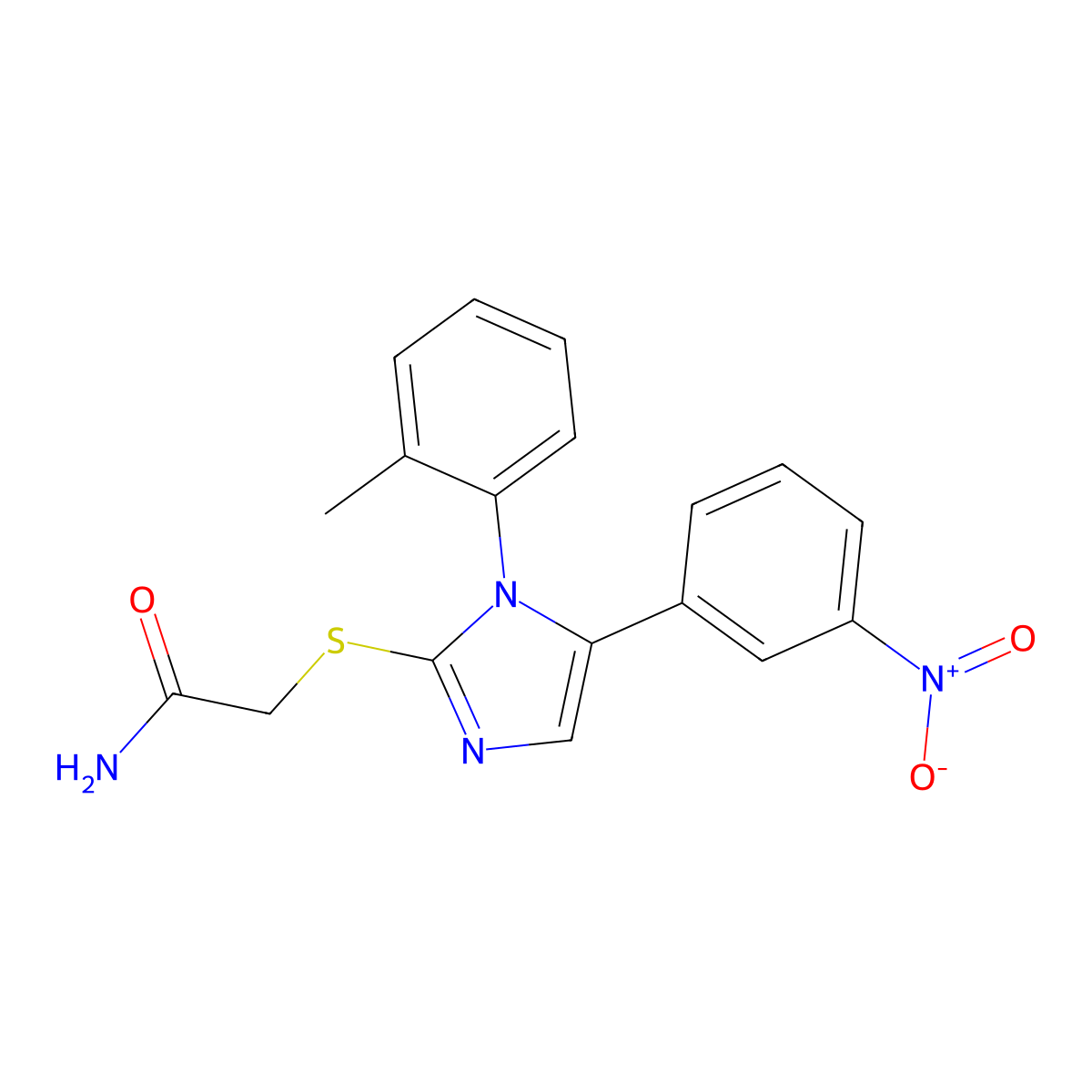 2-((5-(3-nitrophenyl)-1-(o-tolyl)-1H-imidazol-2-yl)thio)acetamide molecular structure, CAS 1234837-25-2