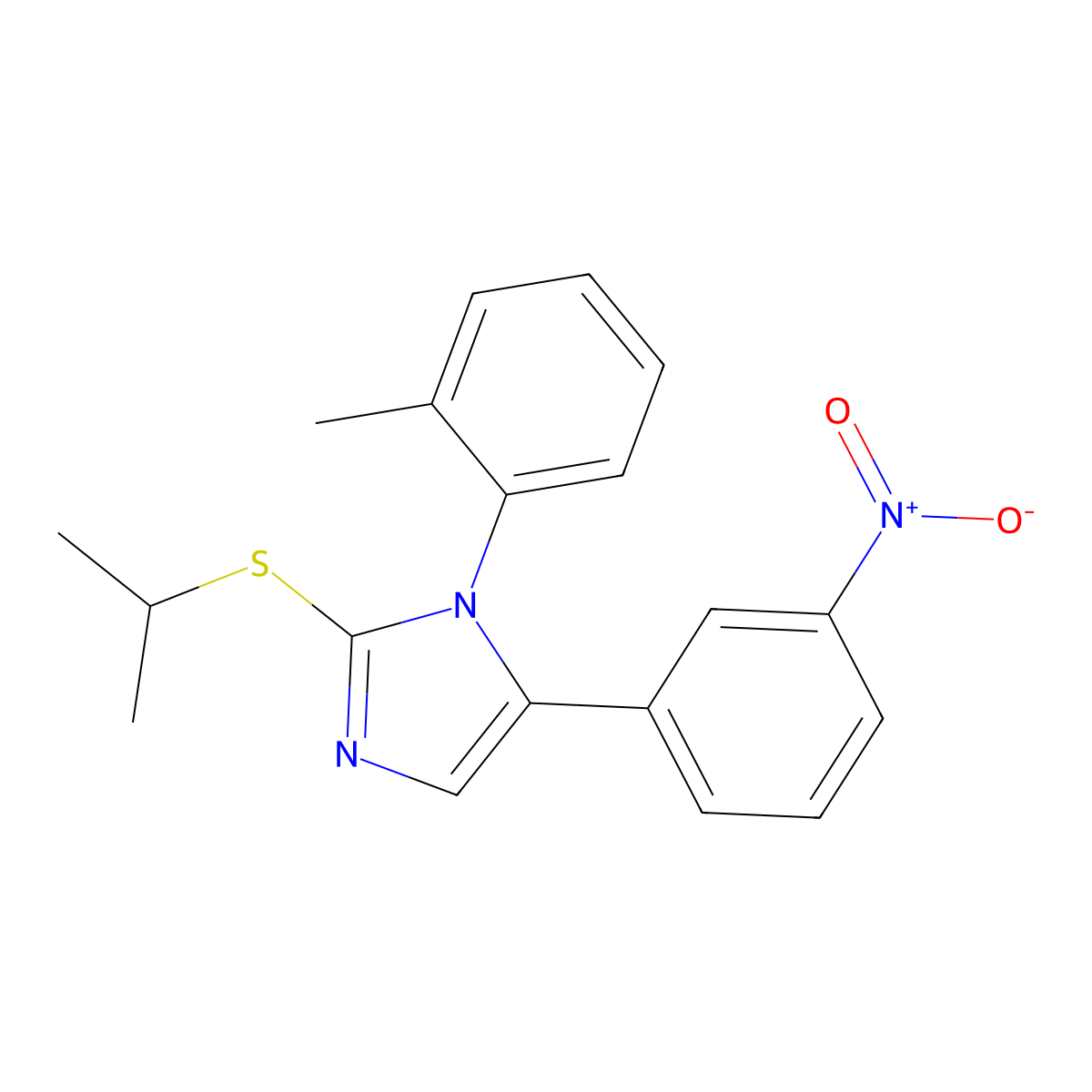 2-(isopropylthio)-5-(3-nitrophenyl)-1-(o-tolyl)-1H-imidazole molecular structure, CAS 1234838-38-0