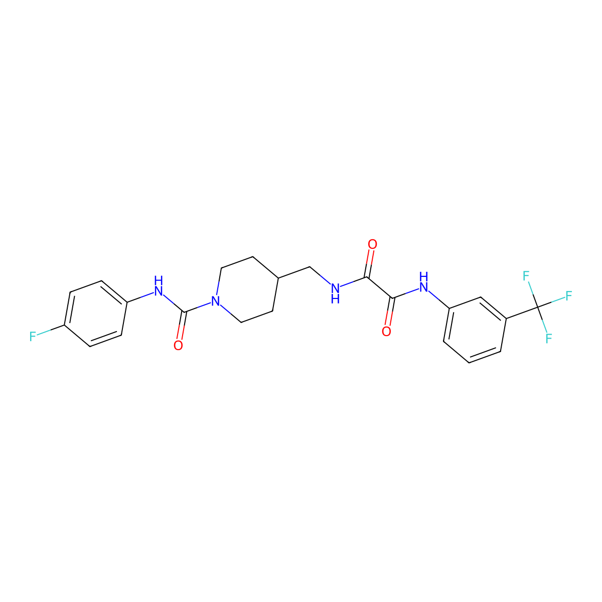 N1-((1-((4-fluorophenyl)carbamoyl)piperidin-4-yl)methyl)-N2-(3-(trifluoromethyl)phenyl)oxalamide molecular structure, CAS 1234838-84-6